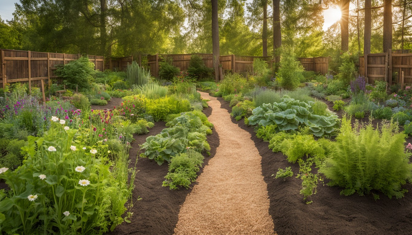Generated illustration: path between garden beds