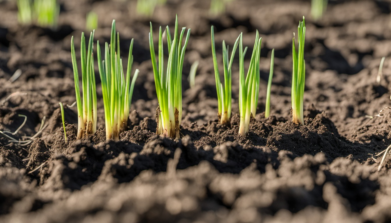 Generated illustration: young green shoots in garden soil