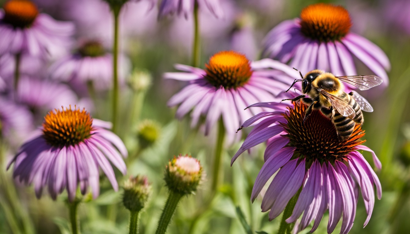 Generated illustration: bee visiting a purple coneflower