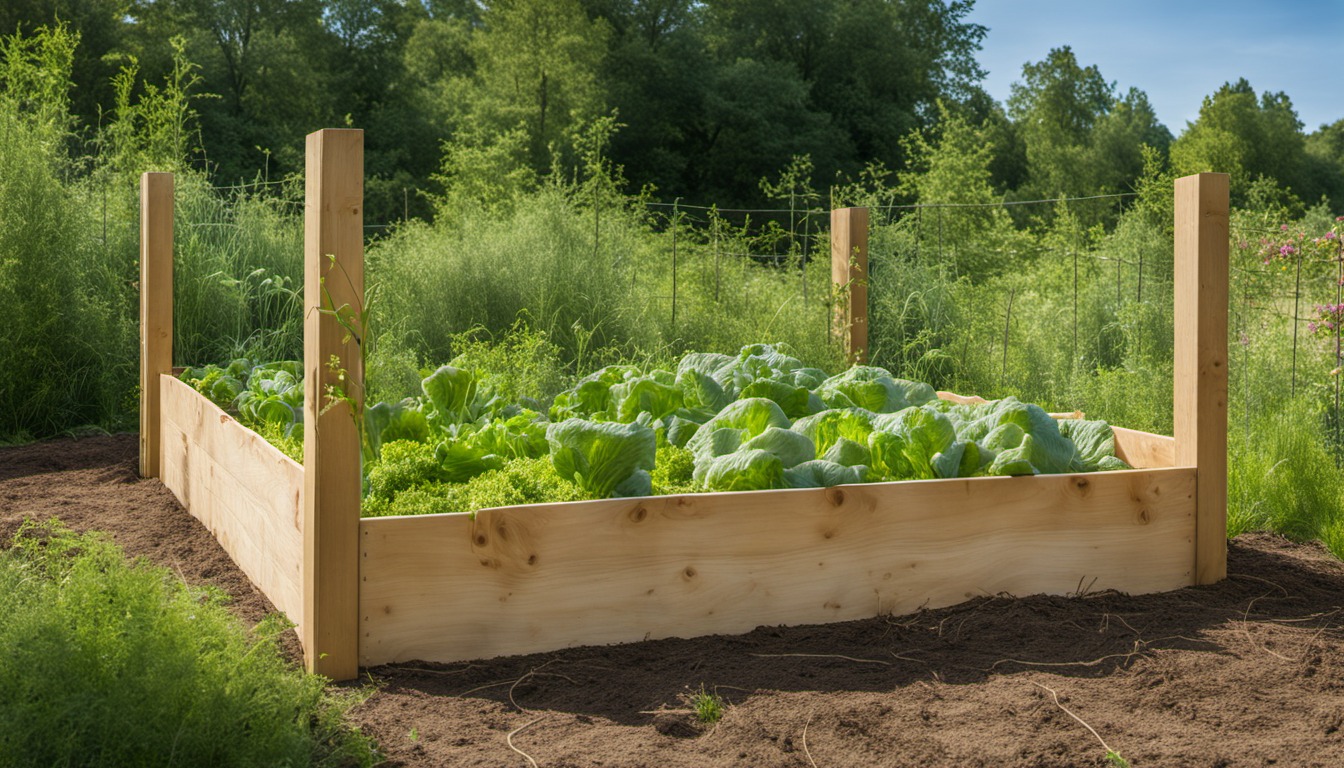 Generated illustration: raised bed with leafy green plants