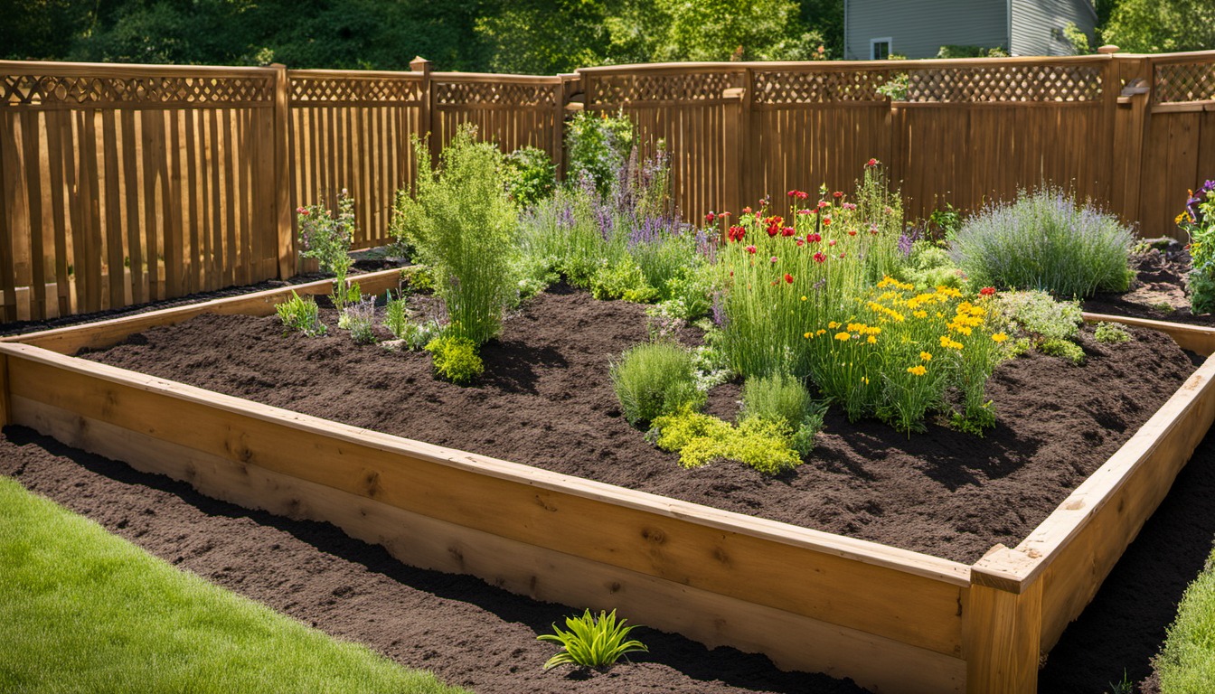 Generated illustration: plants growing in a raised garden bed