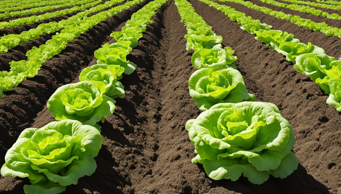 Generated illustration: lettuce rows growing in rich garden soil