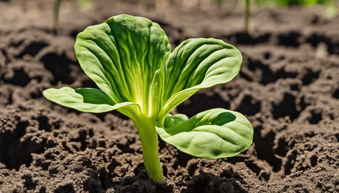 Generated illustration: a young leafy plant in garden soil
