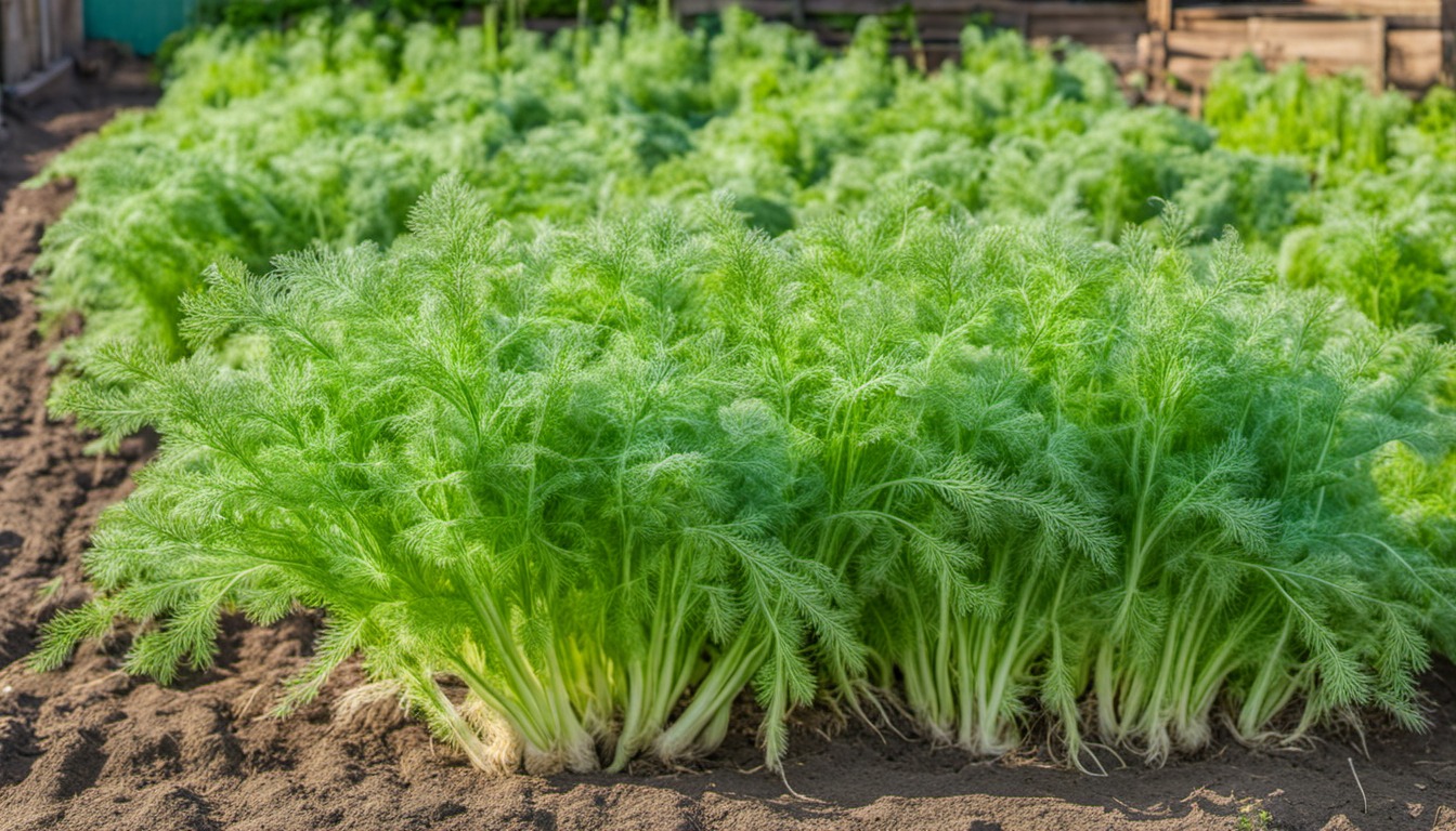 Generated illustration: feathery green foliage growing in a garden bed