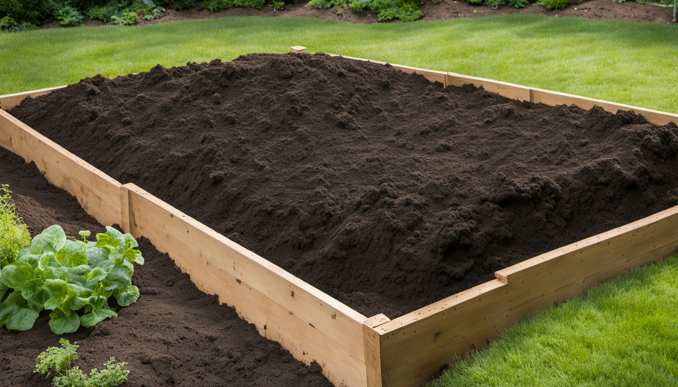 Generated illustration: a raised bed filled with dark soil
