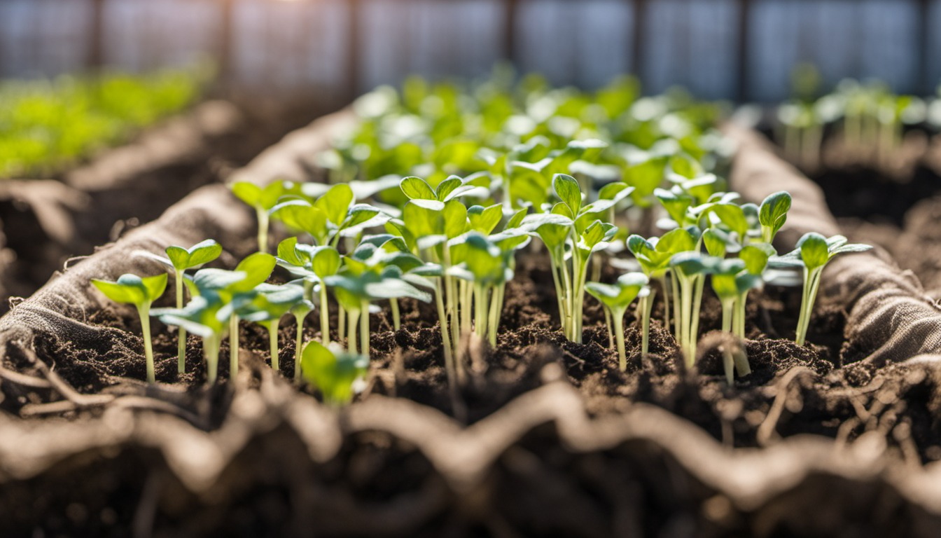 Generated illustration: young seedlings growing in soil