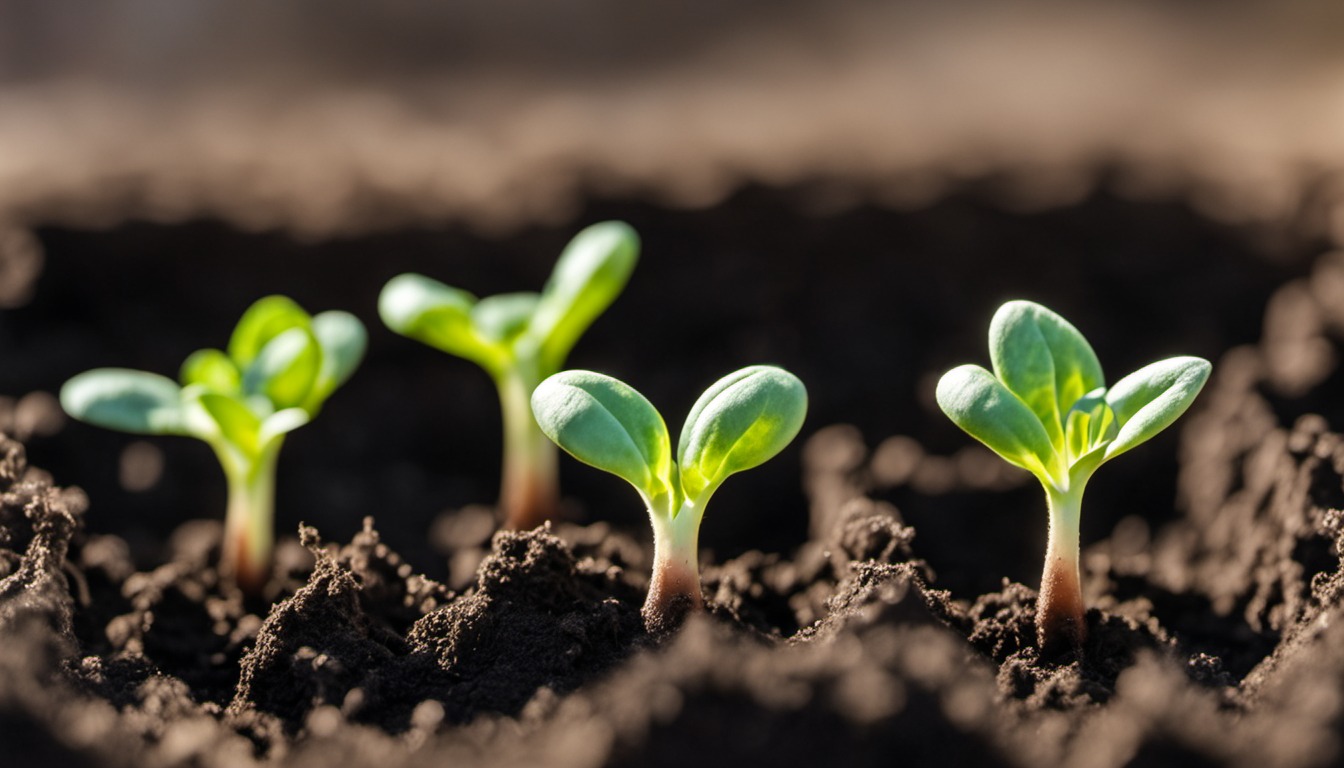 Generated illustration: young garden seedlings emerging in soil