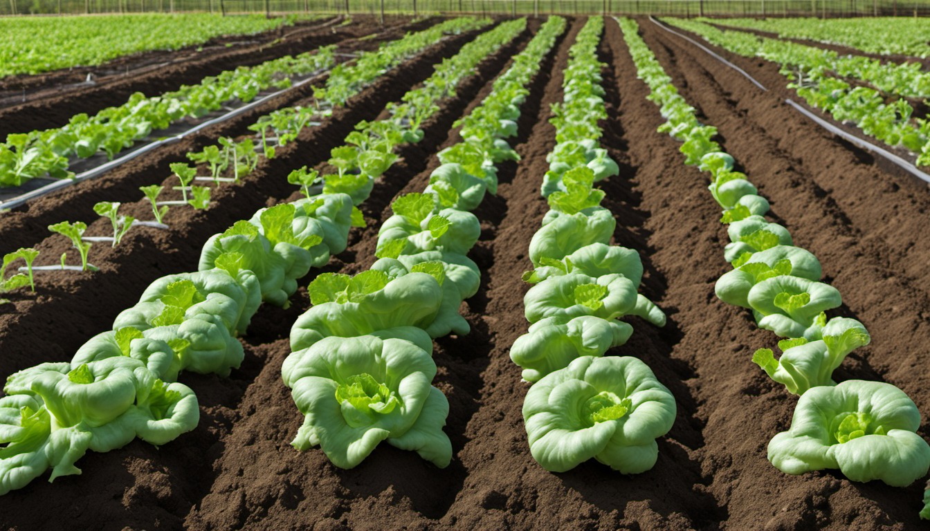 Generated illustration: healthy vegetable plants growing in prepared soil