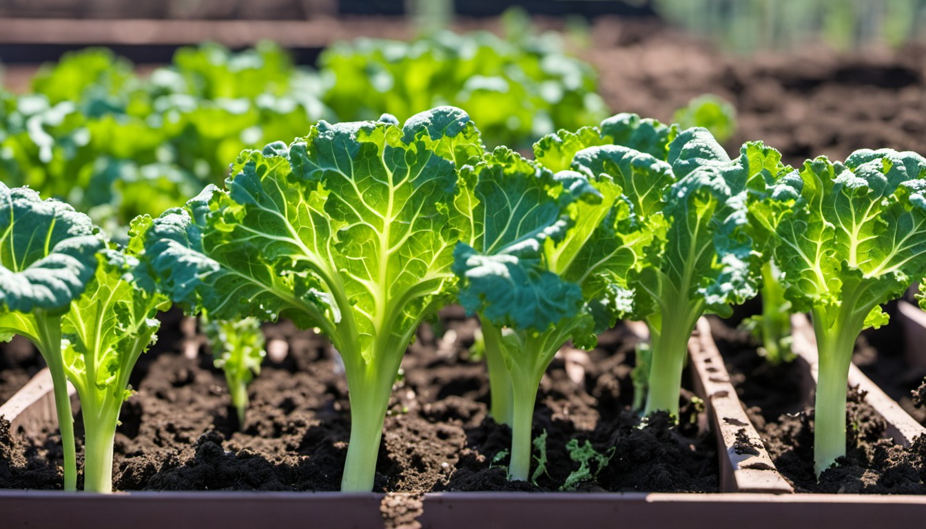 Generated illustration: young leafy green plants growing in a bed