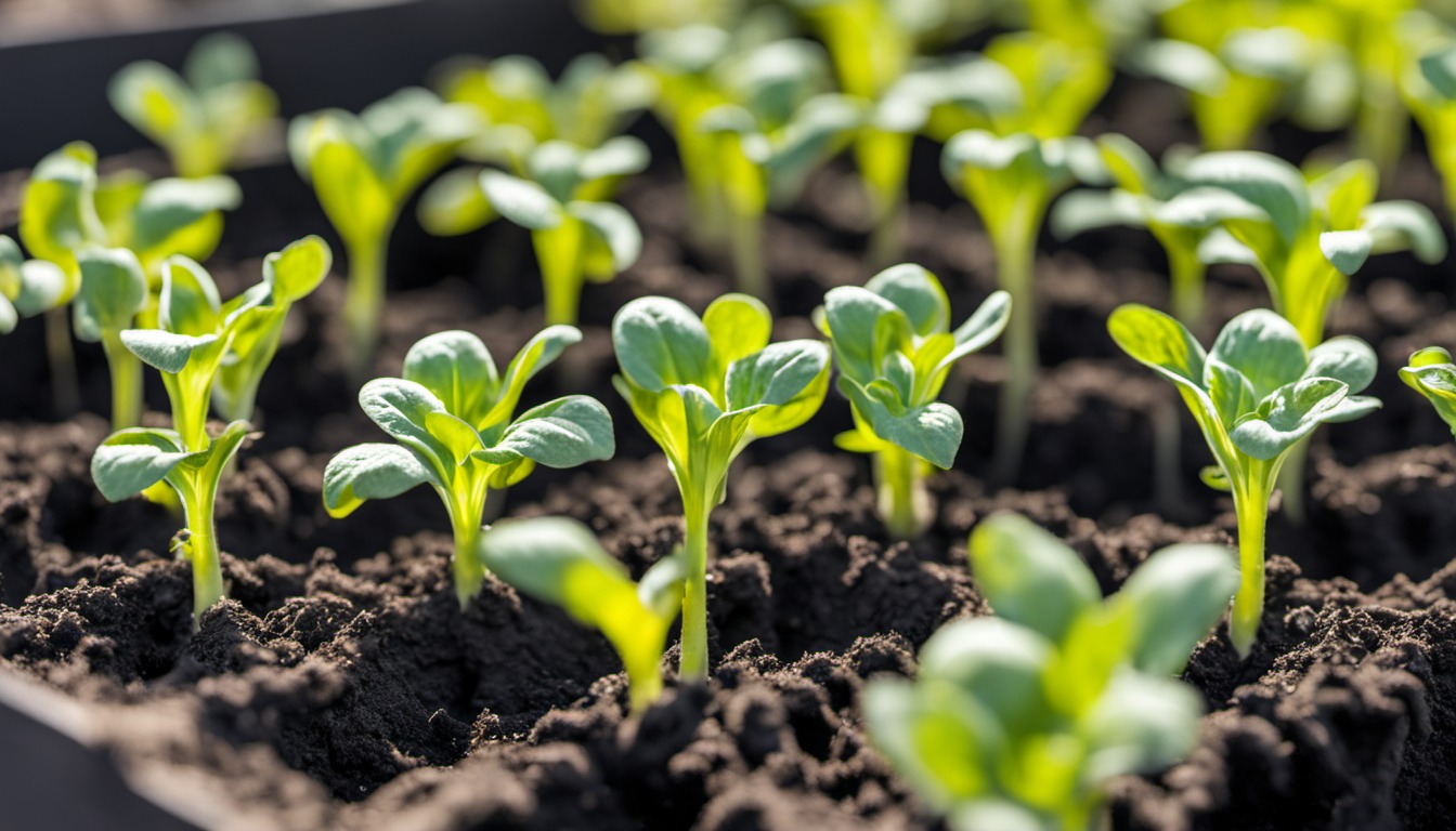 Generated illustration: young seedlings in a newly replanted vegetable bed