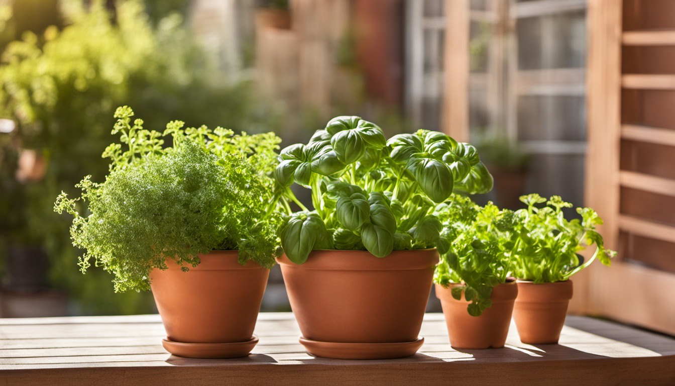 Generated illustration: potted herbs on a sunny patio