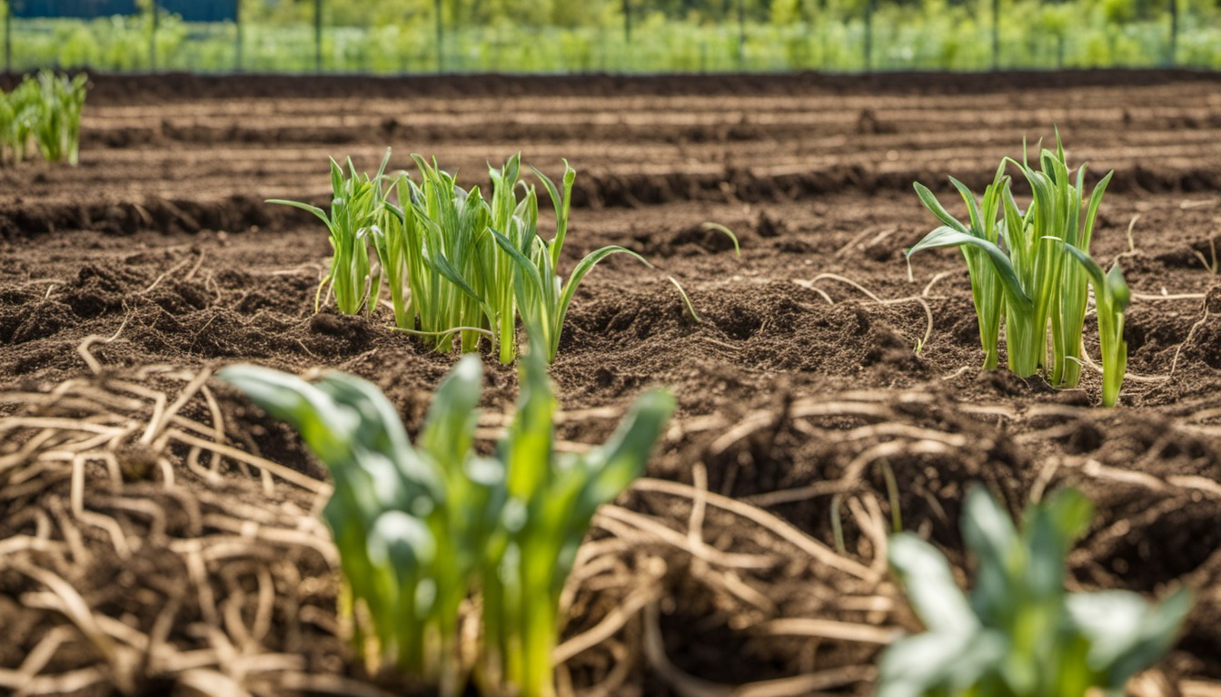Generated illustration: clean straw mulch around young vegetable plants