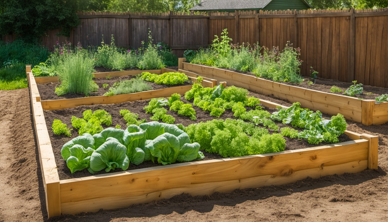 Generated illustration: vegetables growing in a raised garden bed