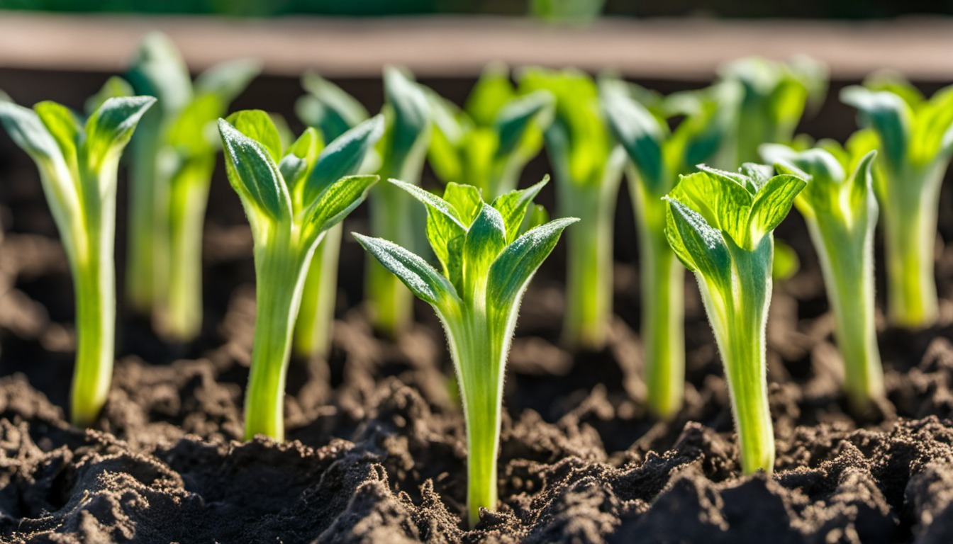 Generated illustration: young seedlings growing in soil