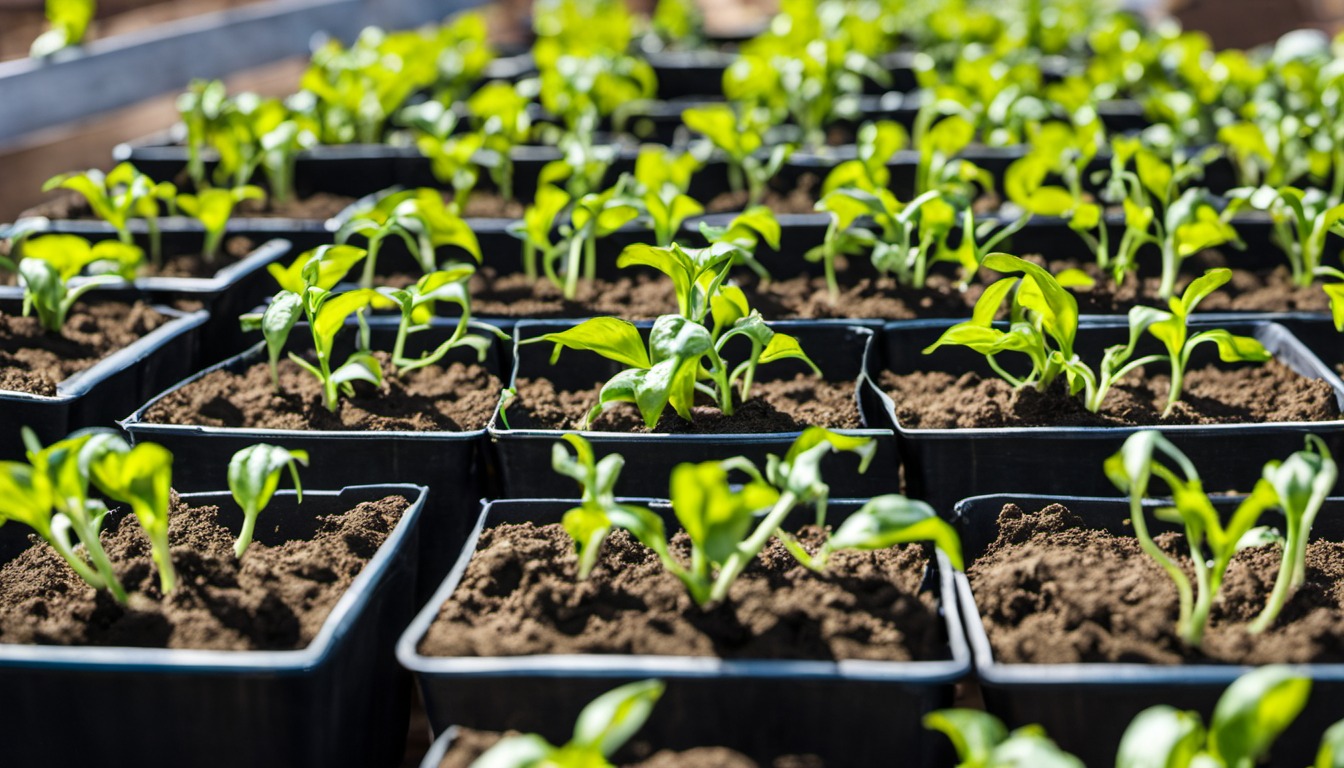 Generated illustration: young seedlings in trays