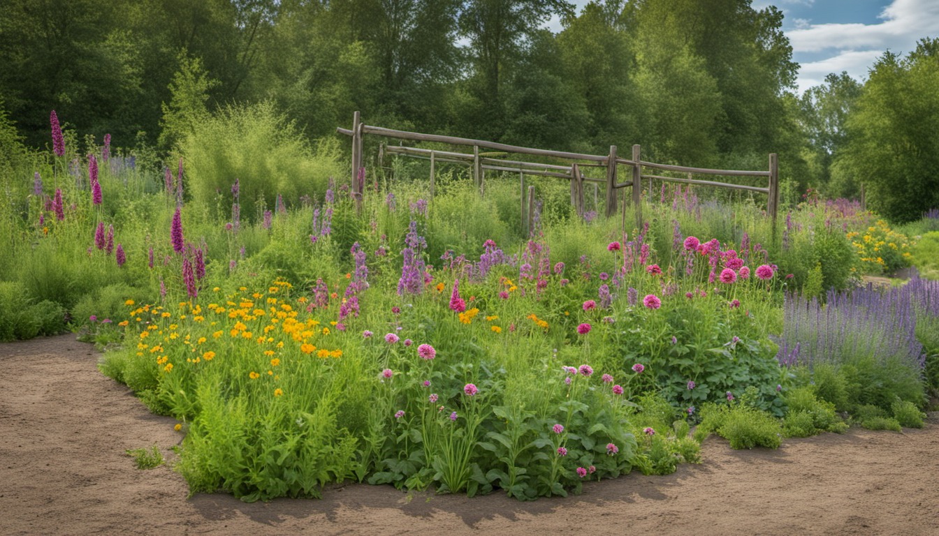 Generated illustration: a colorful flowering garden border