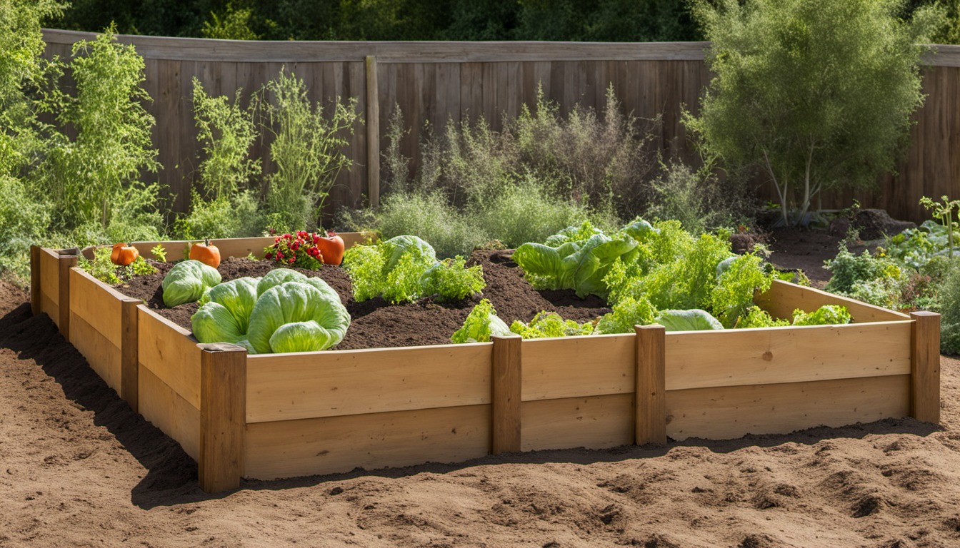 Generated illustration: vegetables growing in a raised garden bed