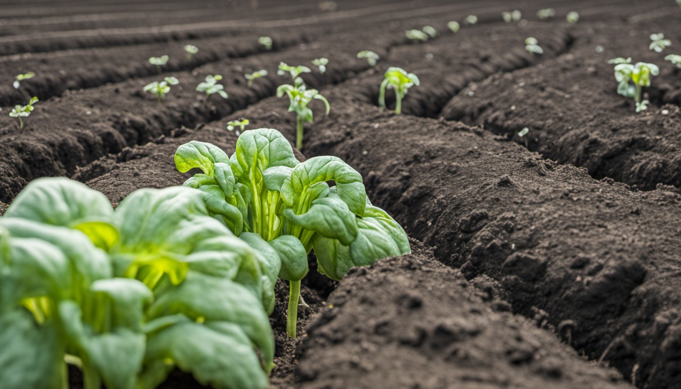 Generated illustration: young vegetable plants growing in garden soil