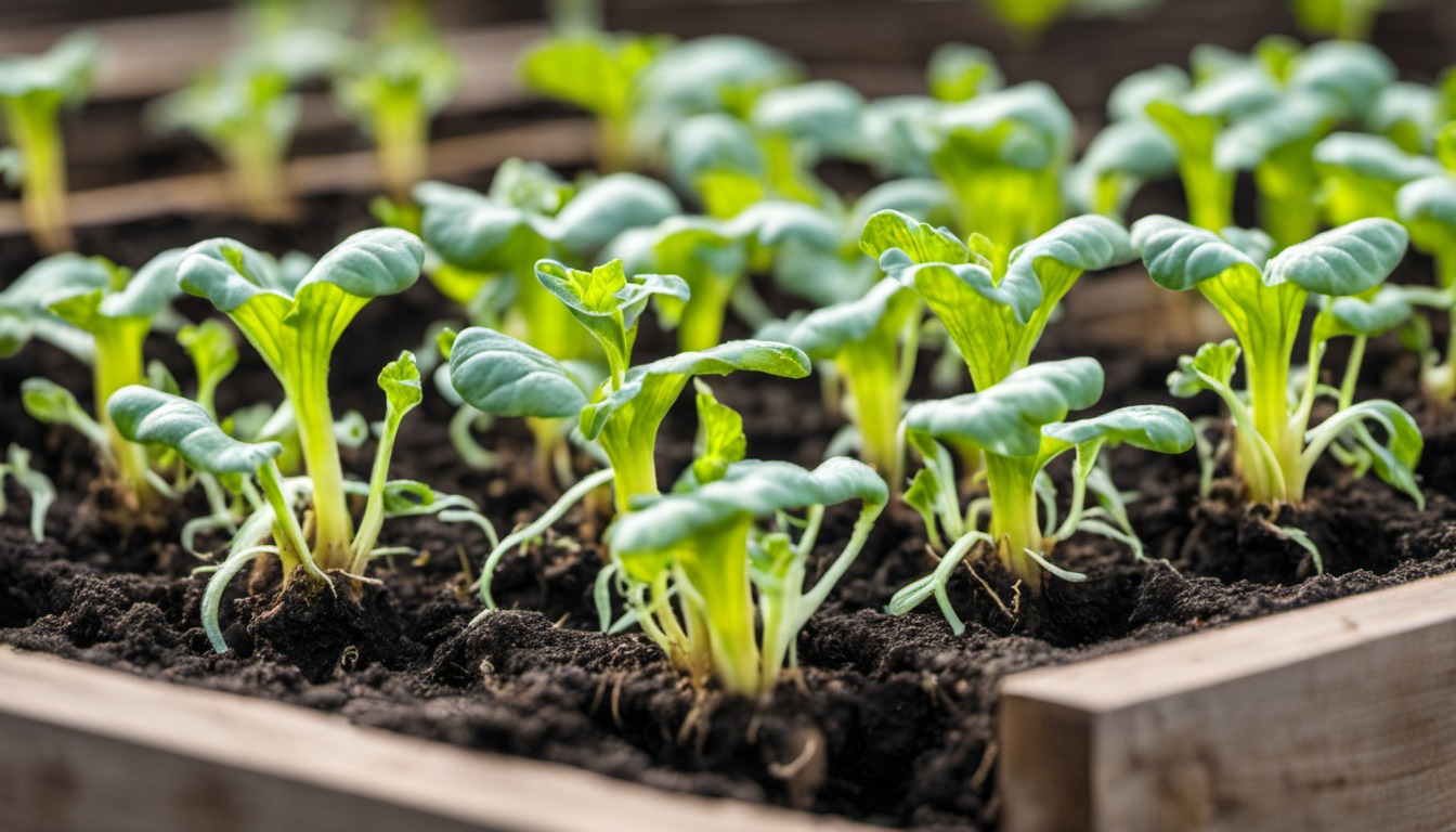 Generated illustration: young seedlings growing in a garden bed