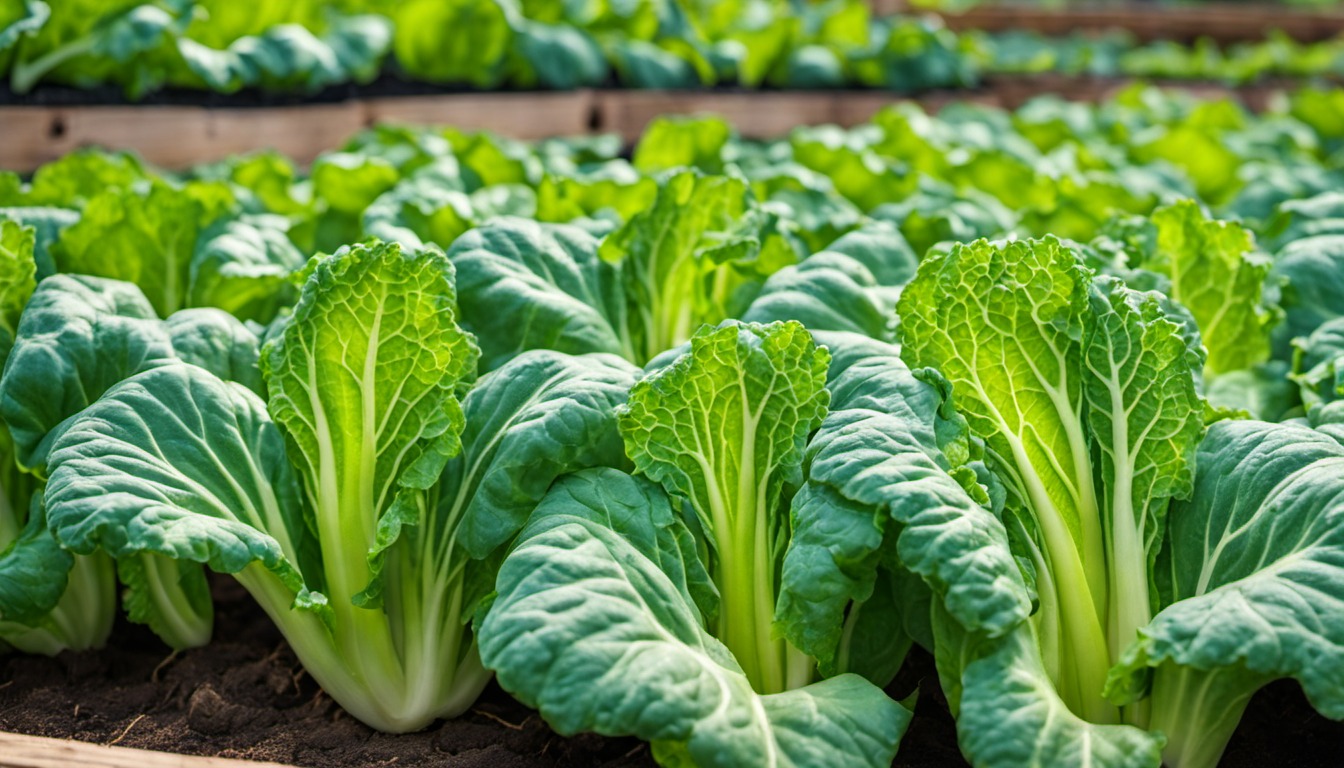 Generated illustration: leafy green vegetables in a garden bed